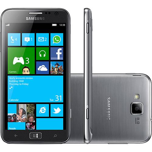 Tamanhos, Medidas e Dimensões do produto Smartphone Samsung Ativ S I8750 Desbloqueado Windows Phone Tela 4.8" 16GB 3G Wi-Fi Câmera 8MP - Prata