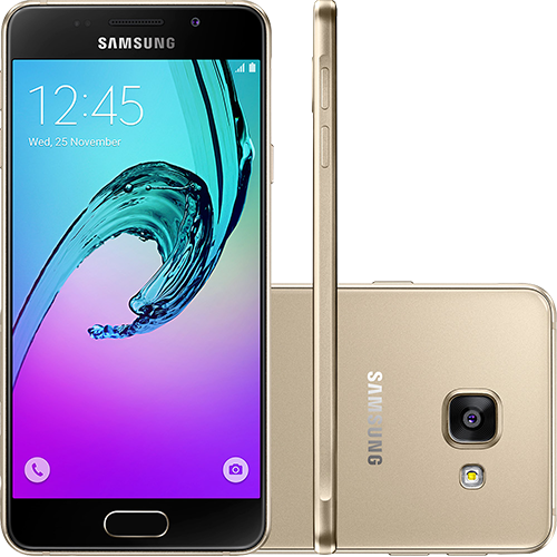 Tamanhos, Medidas e Dimensões do produto Smartphone Samsung Galaxy A3 Dual Chip Android 6.0 Tela 4.7" 16GB 4G Câmera 13MP - Dourado