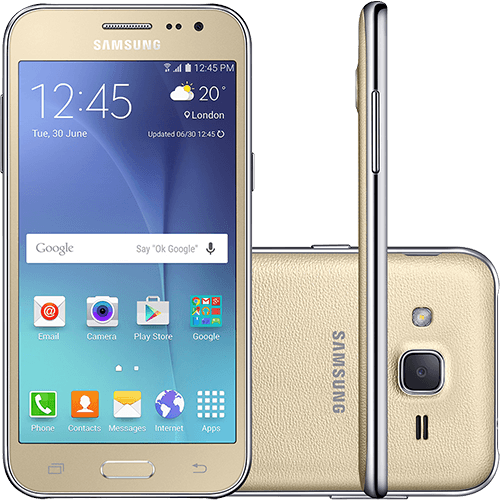 Tamanhos, Medidas e Dimensões do produto Smartphone Samsung Galaxy J2 TV Duos Dual Chip Android 5.1 Tela 4.7" 8GB 4G Câmera 5MP - Dourado