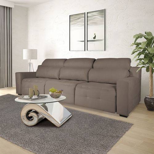 Tamanhos, Medidas e Dimensões do produto Sofá 4 Lugares Retrátil e Reclinável com Pistão, Modelo Candi, Tecido Suede Veludo Taupe, Silla