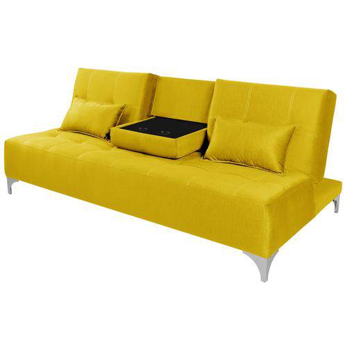 Tamanhos, Medidas e Dimensões do produto Sofa Cama Berlim com Mesinha - Essencial Estofados Reclinável Suede Liso - Amarelo
