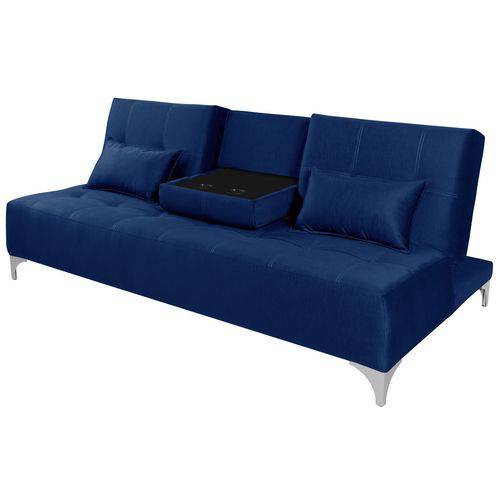 Tamanhos, Medidas e Dimensões do produto Sofa Cama Berlim com Mesinha - Essencial Estofados Reclinável Suede Liso - Azul Marinho