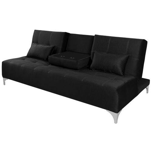 Tamanhos, Medidas e Dimensões do produto Sofa Cama Berlim com Mesinha - Essencial Estofados Reclinável Suede Liso - Preto