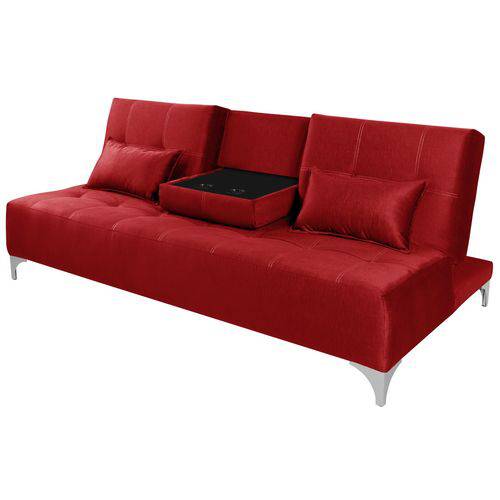 Tamanhos, Medidas e Dimensões do produto Sofa Cama Berlim com Mesinha - Essencial Estofados Reclinável Suede Liso - Vermelho