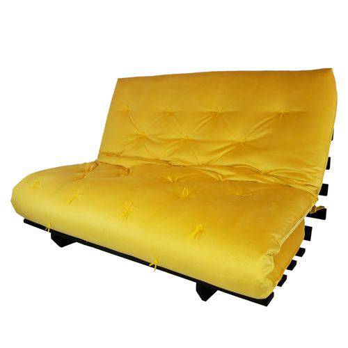 Tamanhos, Medidas e Dimensões do produto Sofa Cama Casal Futon Oriental Amarelo com Madeira Maciça Nobre