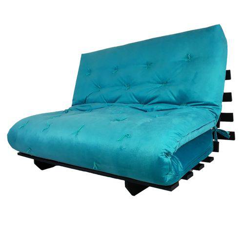 Tamanhos, Medidas e Dimensões do produto Sofa Cama Casal Futon Oriental Azul Turquesa com Madeira Maciça Nobre