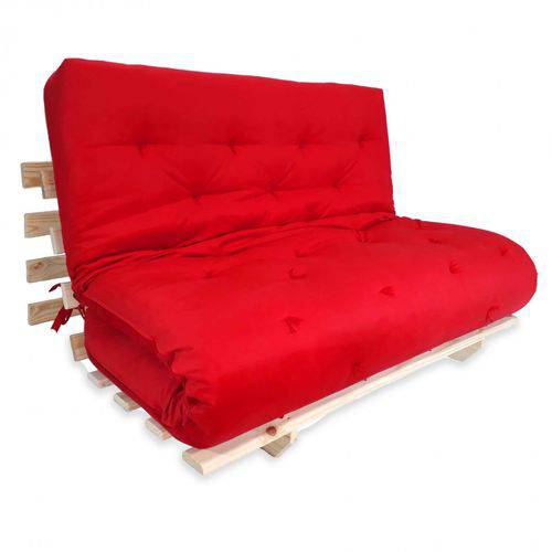 Tamanhos, Medidas e Dimensões do produto Sofa Cama Casal Futon Oriental Vermelho com Madeira Maciça