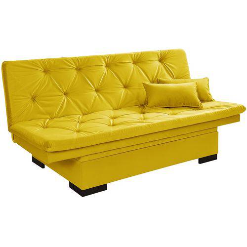 Tamanhos, Medidas e Dimensões do produto Sofa Cama com Bau Valentim - Essencial Estofados Reclinável Suede Liso - Amarelo