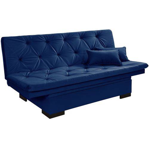 Tamanhos, Medidas e Dimensões do produto Sofa Cama com Bau Valentim - Essencial Estofados Reclinável Suede Liso - Azul Marinho