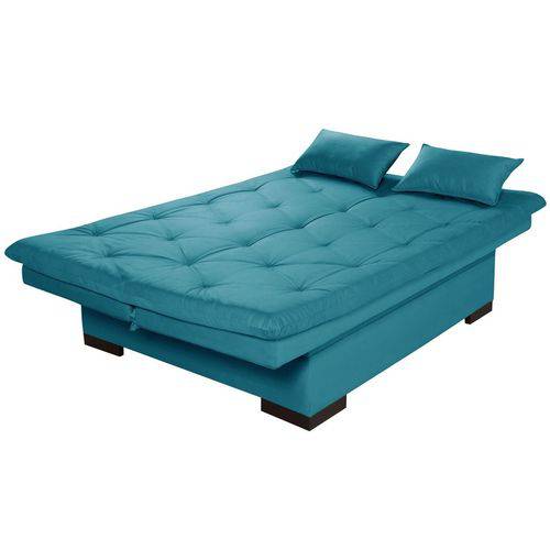 Tamanhos, Medidas e Dimensões do produto Sofa Cama com Bau Valentim - Essencial Estofados Reclinável Suede Liso - Azul Turquesa