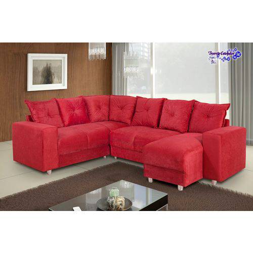 Tamanhos, Medidas e Dimensões do produto Sofá de Canto 6 Lugares 5070 com Chaise Tecido Suede Vermelho Almofadas Soltas