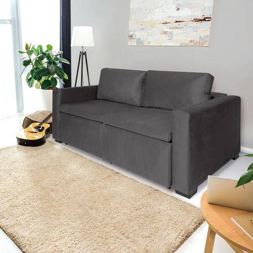 Tamanhos, Medidas e Dimensões do produto Sofá 3 Lugares Retrátil e Reclinável com Pillow, Modelo Andria, Tecido Suede Veludo Cinza, Silla