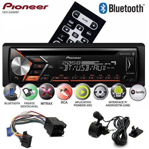 Tamanhos, Medidas e Dimensões do produto Som Automotivo CD Radio Mp3 para Carro Pioneer Deh-s4080bt Bluetooth USB