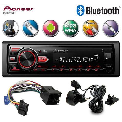 Tamanhos, Medidas e Dimensões do produto Som Automotivo Radio Mp3 para Carro Pioneer Mvh-298bt Bluetooth USB
