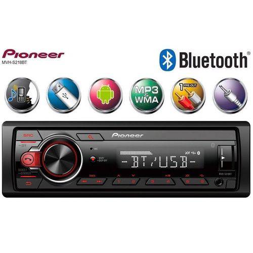 Tamanhos, Medidas e Dimensões do produto Som Automotivo Radio Mp3 para Carro Pioneer Mvh-s218bt Bluetooth USB Aux