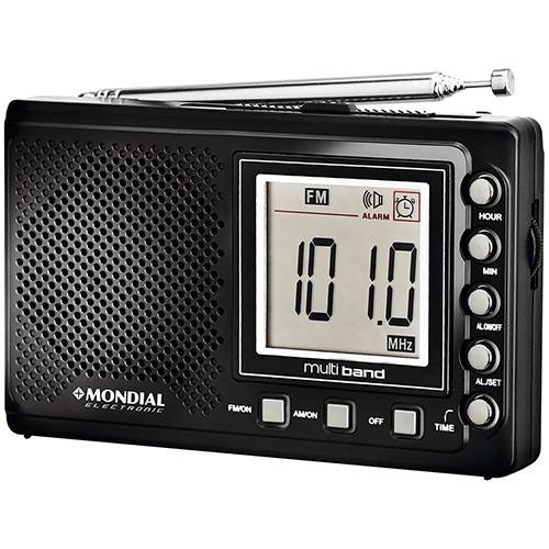 Tamanhos, Medidas e Dimensões do produto Som Portátil Mondial RP-03 Rádio AM FM SW Multi Band Rrelógio e Alarme Preto