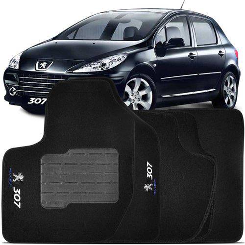 Tamanhos, Medidas e Dimensões do produto Tapete Carpete Peugeot 307 2009 a 2012 Preto Logo Bordado 05 Peças