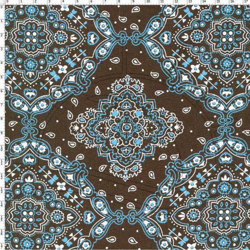 Tamanhos, Medidas e Dimensões do produto Tecido Estampado para Patchwork - 20158 Bandana Marrom com Azul Cor 17 (0,50x1,40)