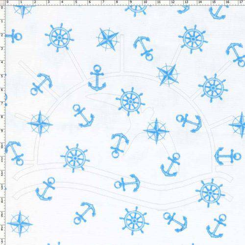 Tamanhos, Medidas e Dimensões do produto Tecido Estampado para Patchwork - 69013 Nautica Fundo Branco com Azul Cor 01 (0,50x1,40)