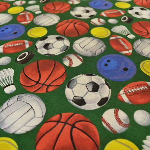 Tamanhos, Medidas e Dimensões do produto Tecido Estampado para Patchwork - Bola de Jogos Fundo Verde Cor 01 (0,50x1,40)