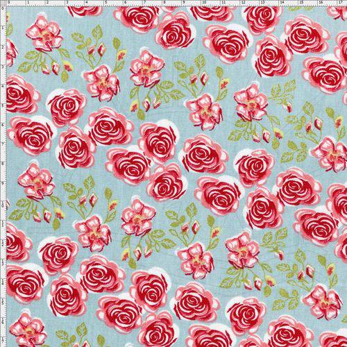 Tamanhos, Medidas e Dimensões do produto Tecido Estampado para Patchwork - Coleção Cherry Roses Acqua (0,50x1,40)