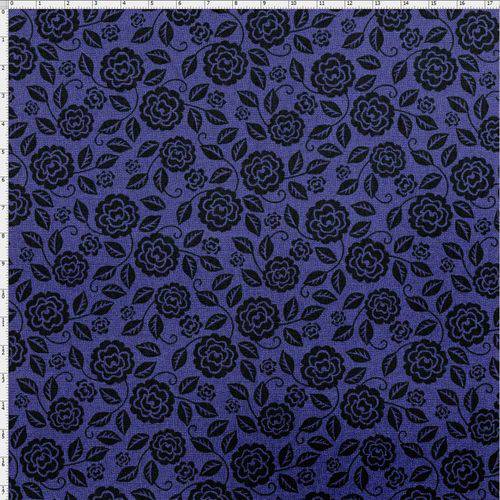 Tamanhos, Medidas e Dimensões do produto Tecido Estampado para Patchwork - Coleção Floral Paris Rosas Sombreadas Marinho (0,50x1,40)