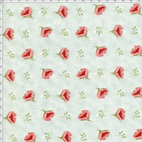 Tamanhos, Medidas e Dimensões do produto Tecido Estampado para Patchwork - Coleção Romance Botão Romance Verde Chá (0,50x1,40)