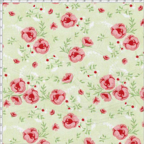 Tamanhos, Medidas e Dimensões do produto Tecido Estampado para Patchwork - Coleção Romance Floral Romance Verde Chá (0,50x1,40)
