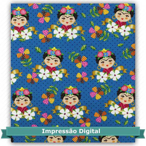 Tamanhos, Medidas e Dimensões do produto Tecido Estampado para Patchwork - Digital Frida Azul (0,50x1,40)