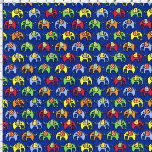 Tamanhos, Medidas e Dimensões do produto Tecido Estampado para Patchwork - Elefante Colorido Fundo Marinho Cor 02 (0,50x1,40)