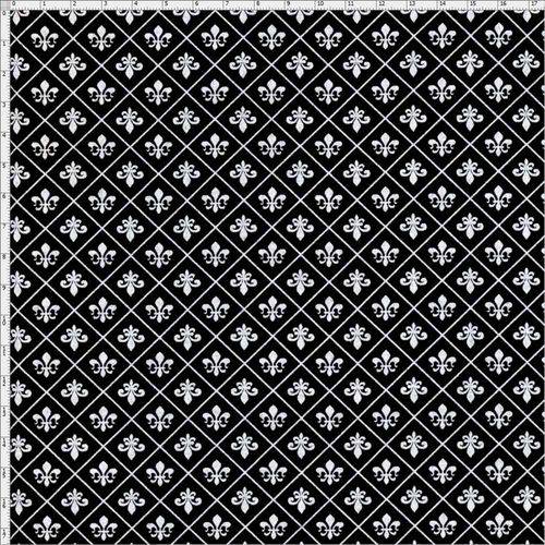 Tamanhos, Medidas e Dimensões do produto Tecido Estampado para Patchwork - Flor de Lis Miuda Fundo Preto C02 (0,50x1,40)