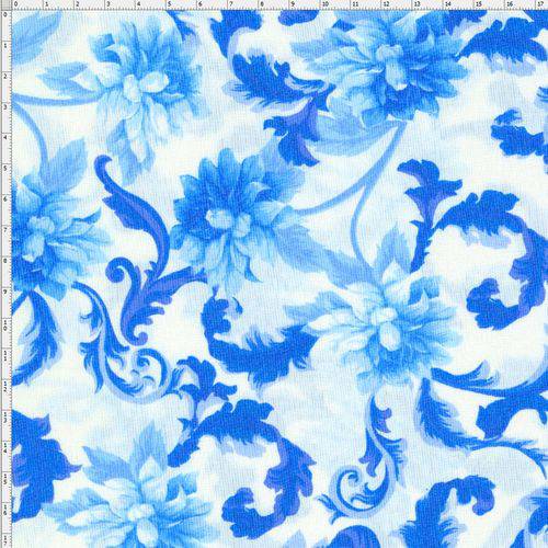 Tamanhos, Medidas e Dimensões do produto Tecido Estampado para Patchwork - Mirella Folhagem com Dália Azul 02 (0,50x1,40)