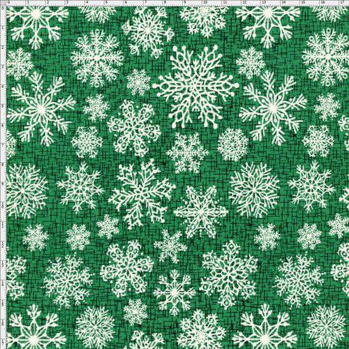 Tamanhos, Medidas e Dimensões do produto Tecido Estampado para Patchwork - Natal 338508 Flocos de Neve (Verde) Cor 370 (0,50x1,40)