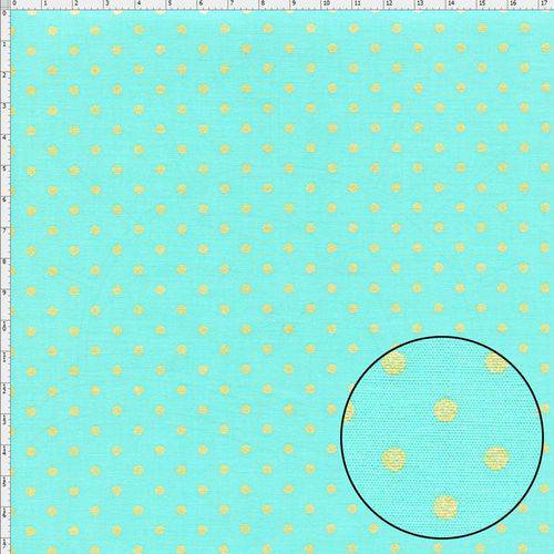 Tamanhos, Medidas e Dimensões do produto Tecido Estampado para Patchwork - Poá Dourada Fundo Azul Tiffany Cor 02 (0,50x1,40)
