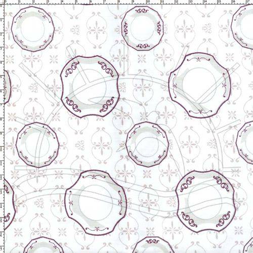 Tamanhos, Medidas e Dimensões do produto Tecido Estampado para Patchwork - Prato Lilás Fundo Branco (0,50 X 1,40)