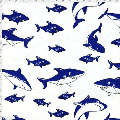 Tamanhos, Medidas e Dimensões do produto Tecido Estampado para Patchwork - Tubarão Fundo Branco Cor 01 (0,50x1,40)