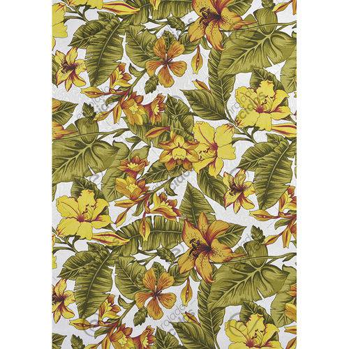 Tamanhos, Medidas e Dimensões do produto Tecido Jacquard Estampado Flor Hibiscus Amarelo - 1,40m de Largura