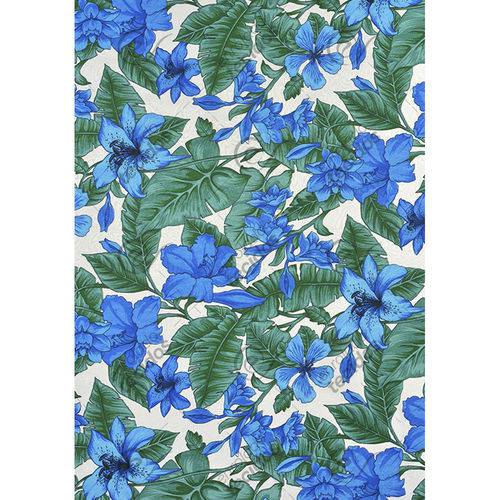 Tamanhos, Medidas e Dimensões do produto Tecido Jacquard Estampado Flor Hibiscus Azul - 1,40m de Largura