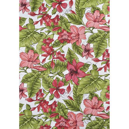 Tamanhos, Medidas e Dimensões do produto Tecido Jacquard Estampado Flor Hibiscus Vermelho - 1,40m de Largura