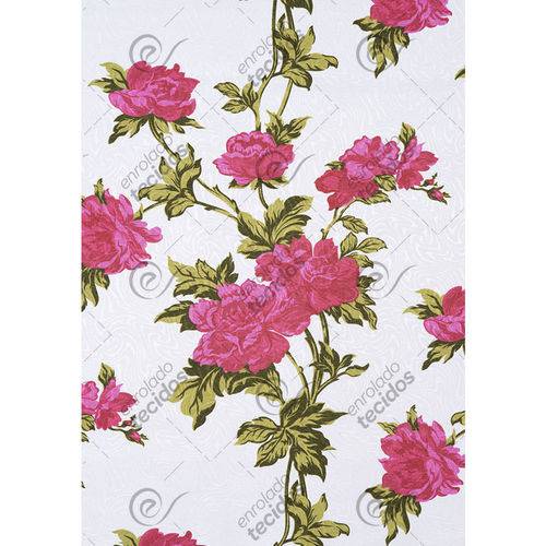 Tamanhos, Medidas e Dimensões do produto Tecido Jacquard Estampado Floral Rosa Fundo Branco - 1,40m de Largura