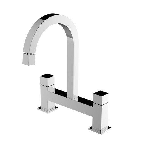 Tamanhos, Medidas e Dimensões do produto Torneira Misturador de Cozinha Quadrado Luxo de Mesa C/ Comando Duplo - 1/4 de Volta