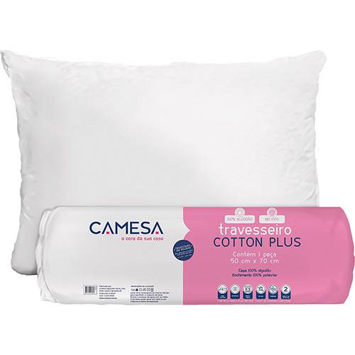 Tamanhos, Medidas e Dimensões do produto Travesseiro Cotton Plus 180 Fios Rolinho 50x70 Suporte Firme