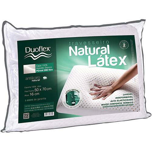 Tamanhos, Medidas e Dimensões do produto Travesseiro Natural Latex Capa Percal 200 Fios Branca - Duoflex