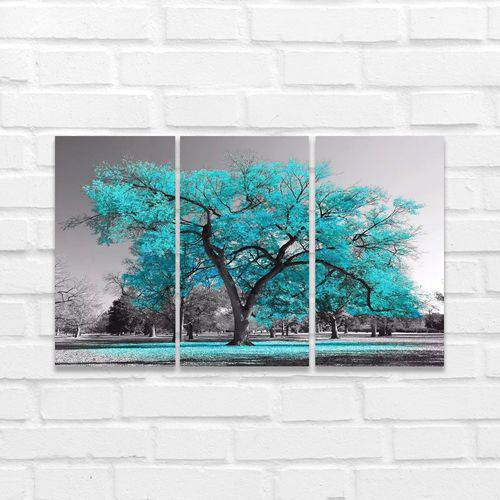 Tamanhos, Medidas e Dimensões do produto Trio de Quadros Decorativos Abstrato Floral Árvore da Vida para Sala de Estar e Jantar 60x120