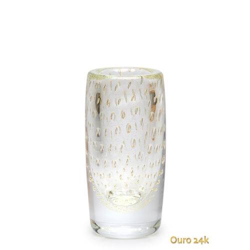 Tamanhos, Medidas e Dimensões do produto Vaso Cilíndrico Nº 2 Tela Transparente com Ouro - Murano - Cristais Cadoro