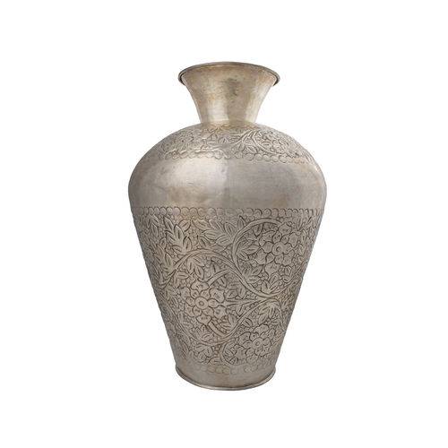 Tamanhos, Medidas e Dimensões do produto Vaso de Metal Prateado Desenhos Florais- VA0259