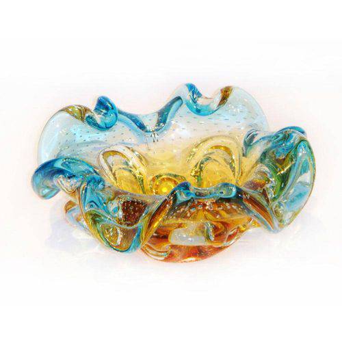 Tamanhos, Medidas e Dimensões do produto Vaso de Murano Centro de Mesa Cristal Ambar Azul Molinari Sao Marcos