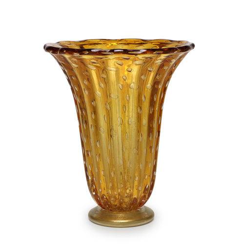 Tamanhos, Medidas e Dimensões do produto Vaso de Murano Redondo Âmbar com Ouro