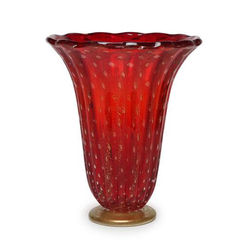 Tamanhos, Medidas e Dimensões do produto Vaso de Murano Redondo Vermelho com Ouro