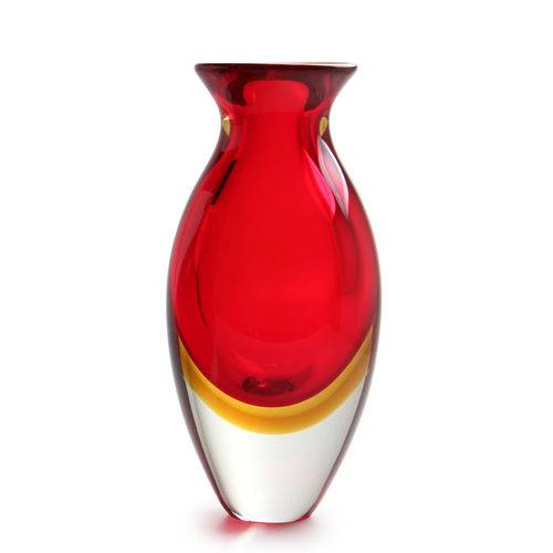 Tamanhos, Medidas e Dimensões do produto Vaso Gota Nº 2 Bicolor Vermelho com Âmbar - Murano - Cristais Cadoro